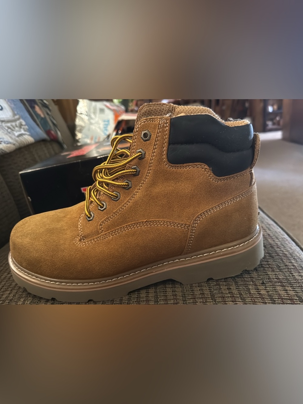 Brahma Wheat Suede Work Boot with Black Collar